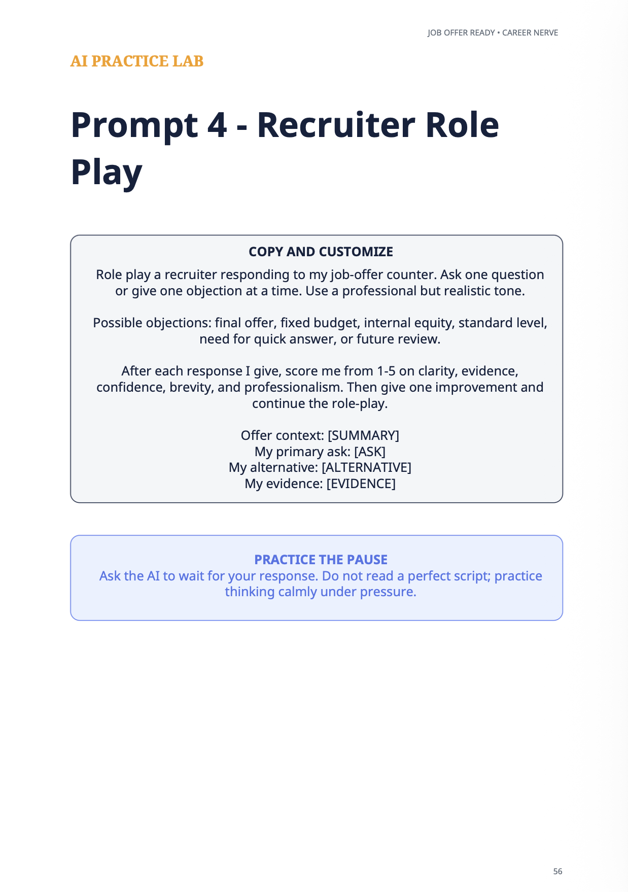 Job Offer Ready AI Practice Lab Recruiter Role Play prompt