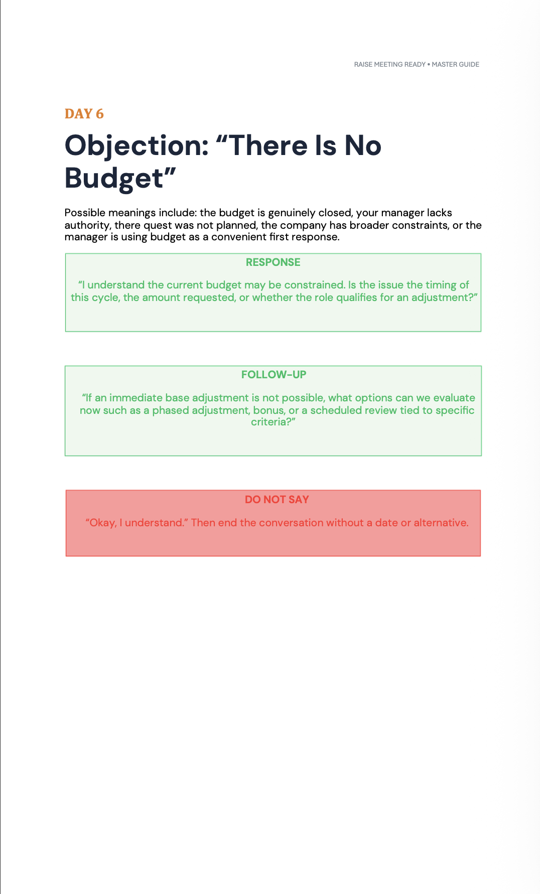 Raise Meeting Ready There Is No Budget objection page