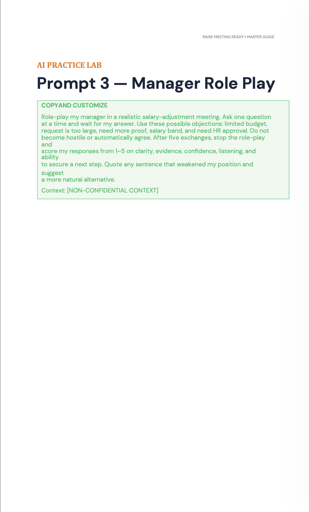 Raise Meeting Ready AI Manager Role Play prompt