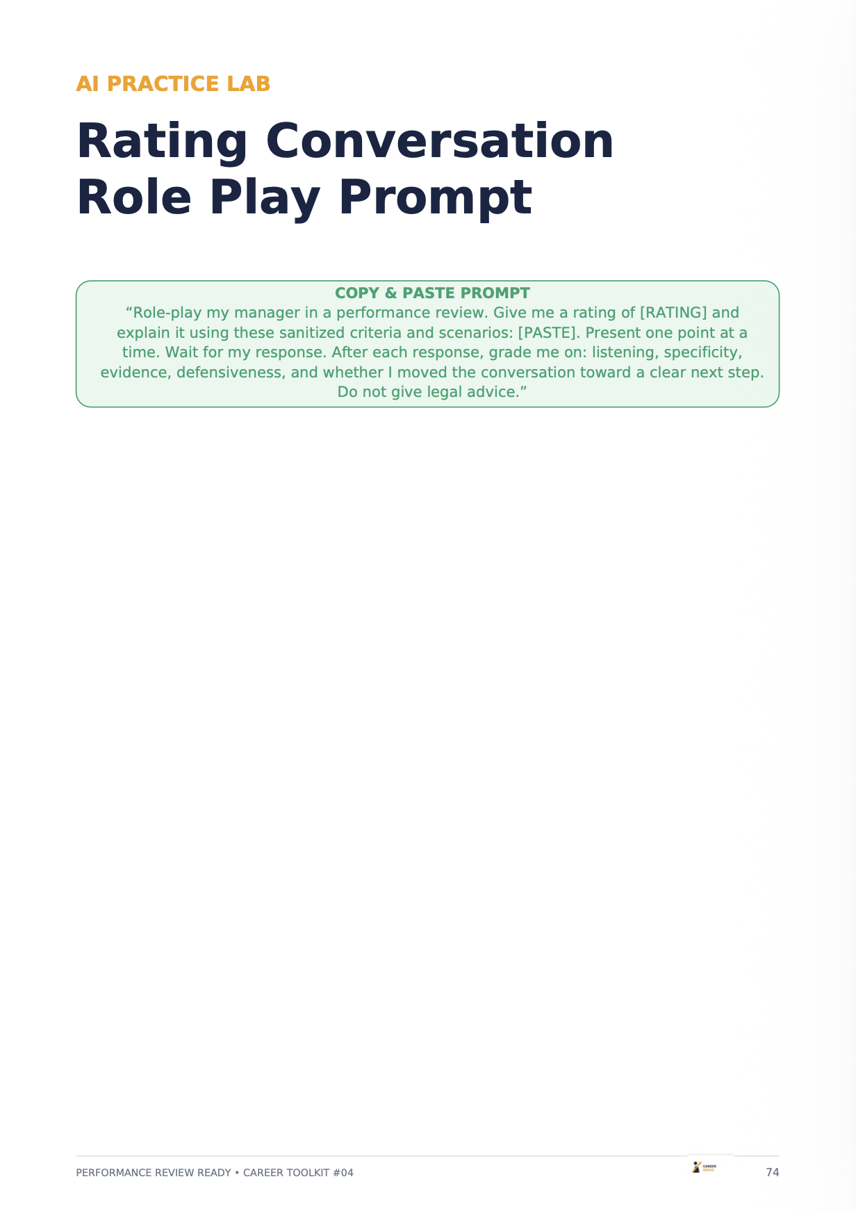 Performance Review Ready AI Practice Lab rating conversation role play prompt